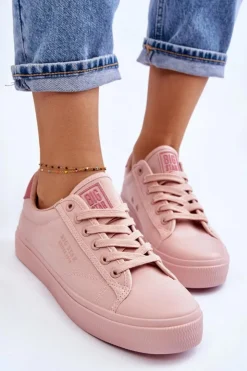 Damskie Big Star Shoes Klasyczne Niskie Trampki Big Star LL274095 Jasnoróżowe