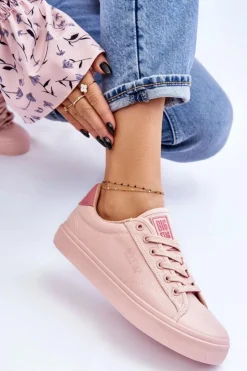 Damskie Big Star Shoes Klasyczne Niskie Trampki Big Star LL274095 Jasnoróżowe