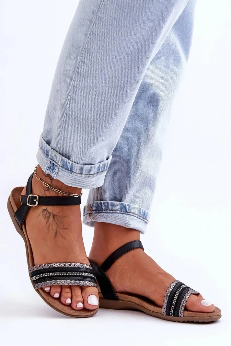 Damskie buty S.Barski Sandały Płaskie*Klasyczne Płaskie Sandały Damskie Czarne S.Barski 6708