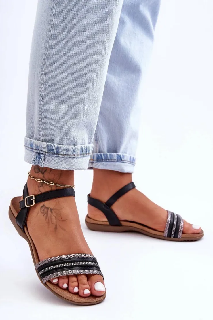 Damskie buty S.Barski Sandały Płaskie*Klasyczne Płaskie Sandały Damskie Czarne S.Barski 6708