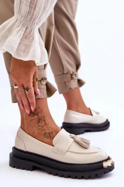 Best Boto Klasyczne Półbuty Mokasyny Z Frędzlami Beżowe Lonisa