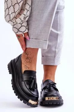 Damskie Boto Klasyczne Półbuty Mokasyny Z Frędzlami Czarne Lonisa