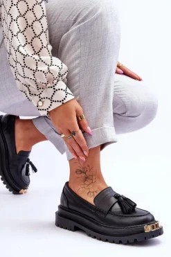 Damskie Boto Klasyczne Półbuty Mokasyny Z Frędzlami Czarne Lonisa