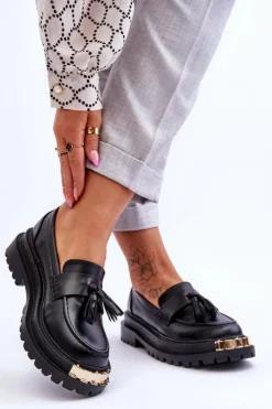 Damskie Boto Klasyczne Półbuty Mokasyny Z Frędzlami Czarne Lonisa