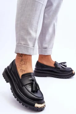 Damskie Boto Klasyczne Półbuty Mokasyny Z Frędzlami Czarne Lonisa