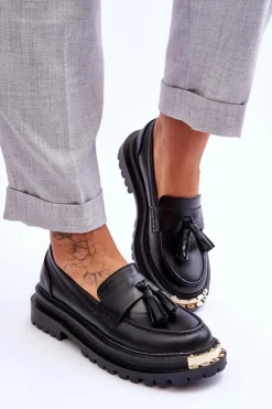 Damskie Boto Klasyczne Półbuty Mokasyny Z Frędzlami Czarne Lonisa