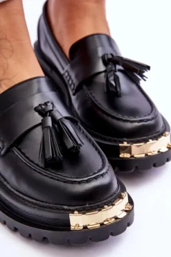 Damskie Boto Klasyczne Półbuty Mokasyny Z Frędzlami Czarne Lonisa