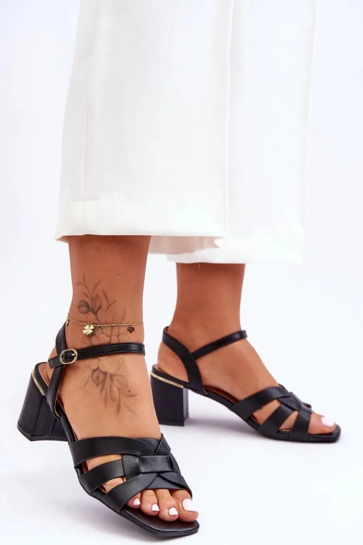 Damskie Boto Klasyczne Sandałki Na Obcasie Czarne Misty