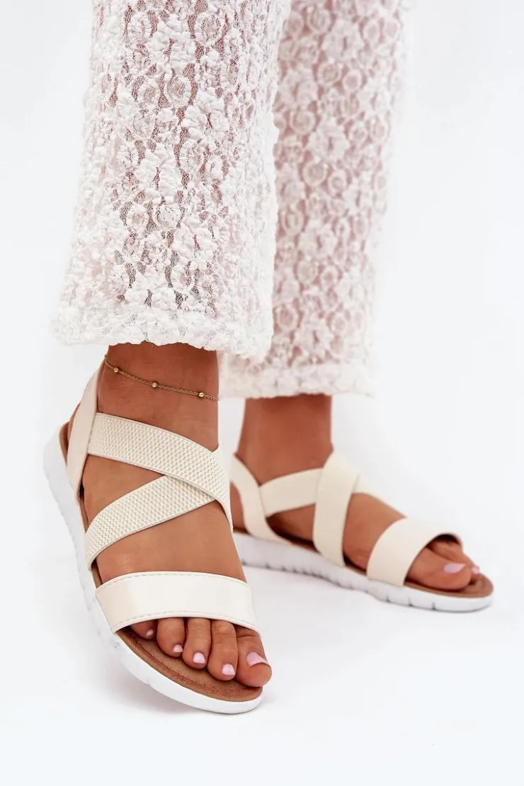 Best Boto Klasyczne Sandały Damskie Wsuwane Jasnobeżowe Norina