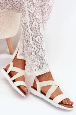 Best Boto Klasyczne Sandały Damskie Wsuwane Jasnobeżowe Norina