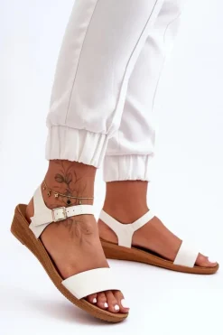 Damskie Boto Klasyczne Sandały Na Niskim Koturnie Białe Arya