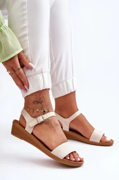 Damskie Boto Klasyczne Sandały Na Niskim Koturnie Białe Arya