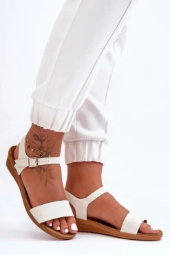 Damskie Boto Klasyczne Sandały Na Niskim Koturnie Białe Arya