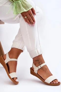 Damskie Boto Klasyczne Sandały Na Niskim Koturnie Białe Arya