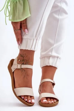 Discount Boto Klasyczne Sandały Na Niskim Koturnie Beżowe Arya