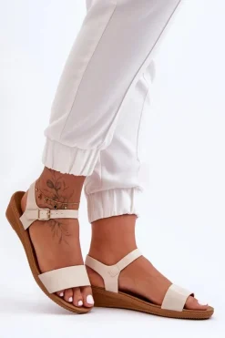 Discount Boto Klasyczne Sandały Na Niskim Koturnie Beżowe Arya