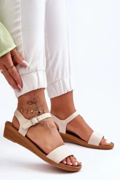 Discount Boto Klasyczne Sandały Na Niskim Koturnie Beżowe Arya