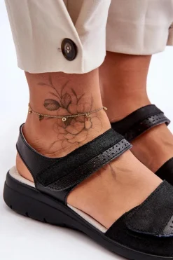 Best Damskie buty S.Barski Klasyczne Sandały Na Rzep S.Barski 97575 Czarne