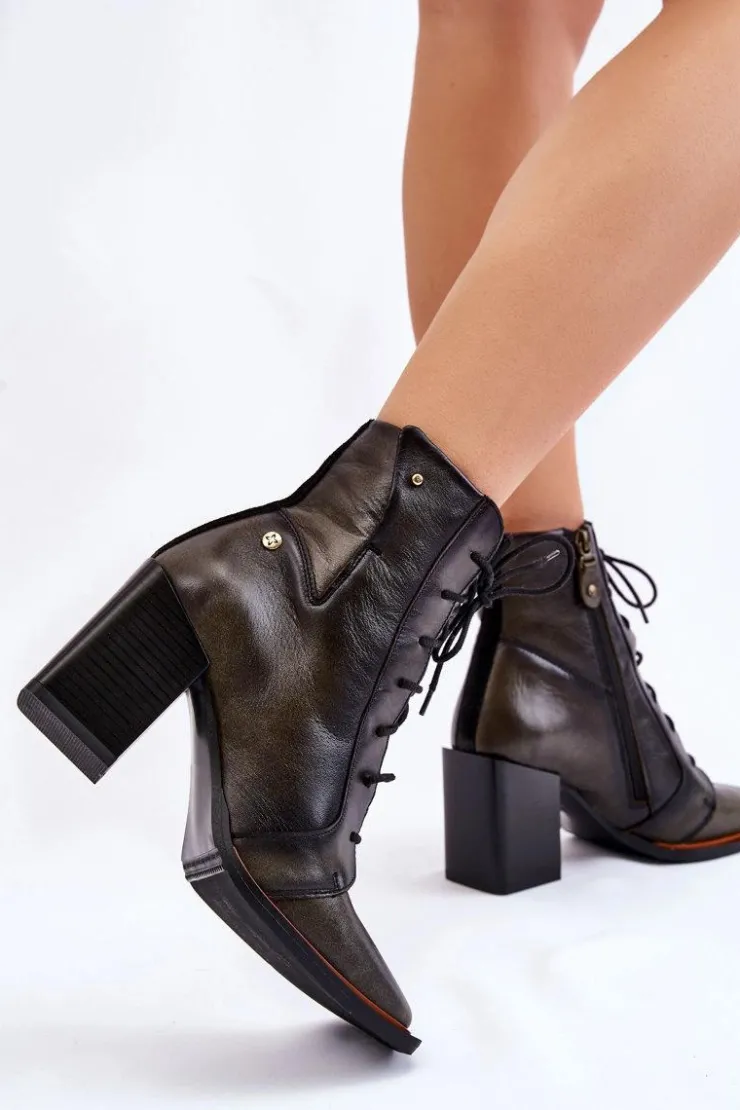 Damskie Maciejka Klasyczne Skórzane Botki Sznurowane 05667-09 Zielone