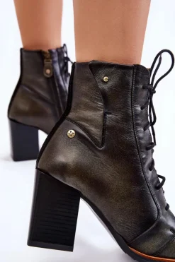 Damskie Maciejka Klasyczne Skórzane Botki Sznurowane 05667-09 Zielone