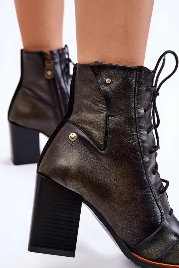 Damskie Maciejka Klasyczne Skórzane Botki Sznurowane 05667-09 Zielone