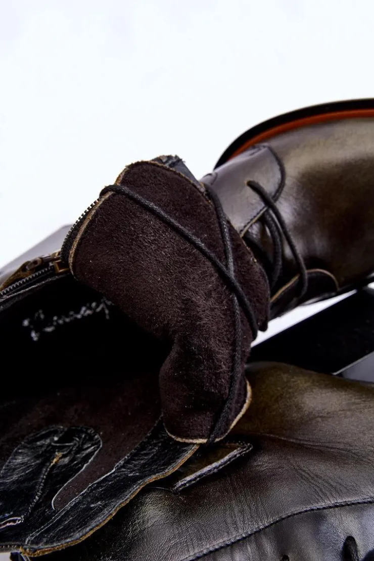 Damskie Maciejka Klasyczne Skórzane Botki Sznurowane 05667-09 Zielone