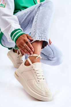 Boto Sneakersy Damskie*Klasyczne Skórzane Buty Sportowe Beżowe Jennys