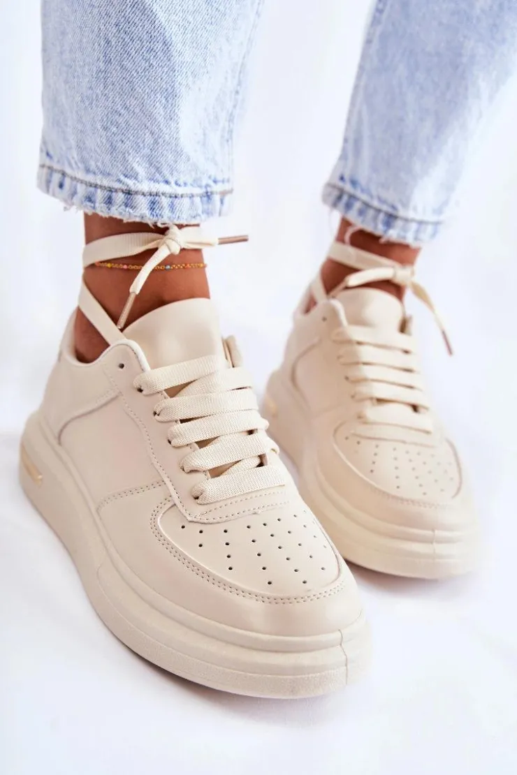 Boto Sneakersy Damskie*Klasyczne Skórzane Buty Sportowe Beżowe Jennys
