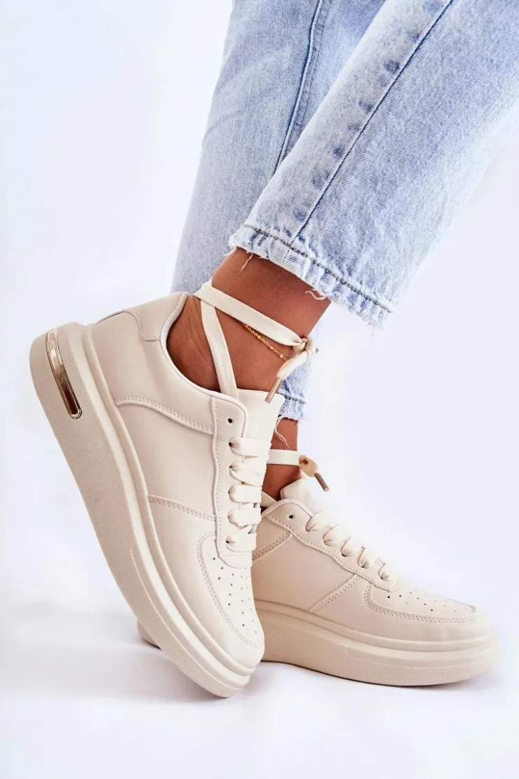 Boto Sneakersy Damskie*Klasyczne Skórzane Buty Sportowe Beżowe Jennys