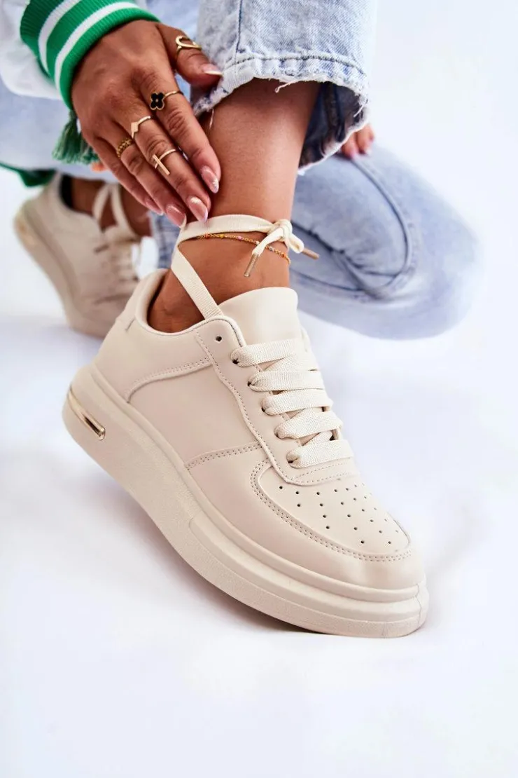 Boto Sneakersy Damskie*Klasyczne Skórzane Buty Sportowe Beżowe Jennys