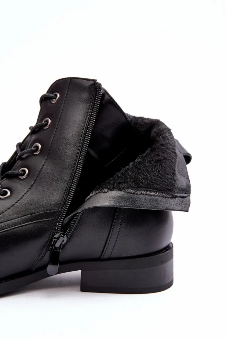Damskie buty S.Barski Botki Sznurowane|Czarne Botki*Klasyczne Skórzane Damskie Ocieplane Botki S.Barski HY75-10 Czarne