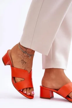 Hot Boto Klasyczne Skórzane Klapki Na Niskim Obcasie Pomarańczowe Miley