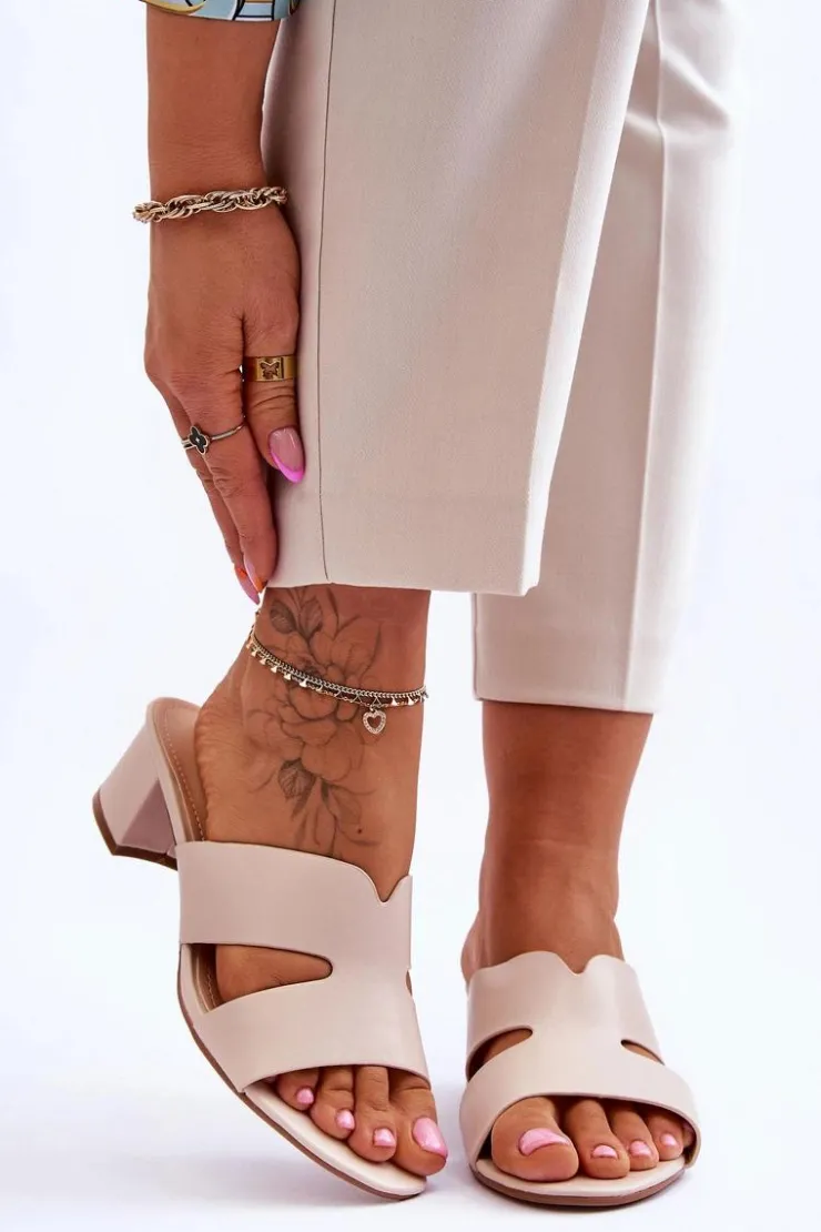 Damskie Boto Klasyczne Skórzane Klapki Na Niskim Obcasie Beżowe Miley