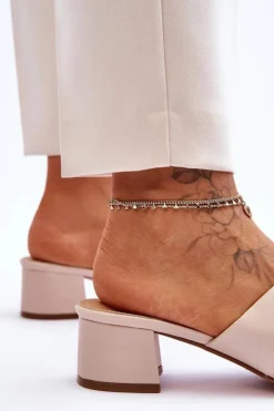 Damskie Boto Klasyczne Skórzane Klapki Na Niskim Obcasie Beżowe Miley