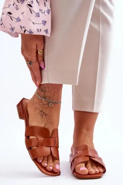 Damskie Boto Klasyczne Skórzane Klapki Damskie Camel Fendy