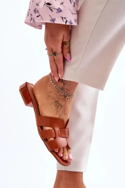 Damskie Boto Klasyczne Skórzane Klapki Damskie Camel Fendy