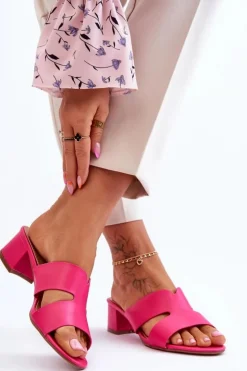 Boto Klapki Na Obcasie|Klapki Damskie Klasyczne*Klasyczne Skórzane Klapki Na Niskim Obcasie Fuksja Miley