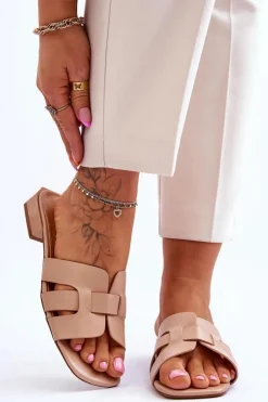 Boto Klapki Damskie Klasyczne*Klasyczne Skórzane Klapki Damskie Beżowe Fendy