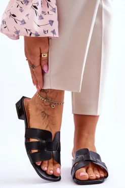 New Boto Klasyczne Skórzane Klapki Damskie Czarne Fendy