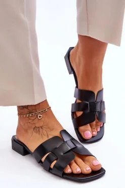 New Boto Klasyczne Skórzane Klapki Damskie Czarne Fendy