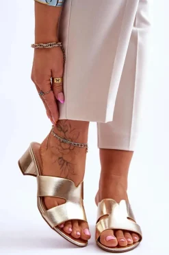 Boto Klapki Na Obcasie|Klapki Damskie Klasyczne*Klasyczne Skórzane Klapki Na Niskim Obcasie Złote Miley