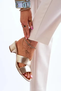 Boto Klapki Na Obcasie|Klapki Damskie Klasyczne*Klasyczne Skórzane Klapki Na Niskim Obcasie Złote Miley