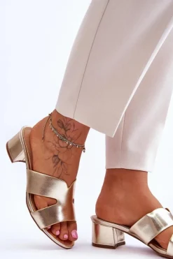 Boto Klapki Na Obcasie|Klapki Damskie Klasyczne*Klasyczne Skórzane Klapki Na Niskim Obcasie Złote Miley