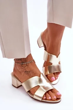 Boto Klapki Na Obcasie|Klapki Damskie Klasyczne*Klasyczne Skórzane Klapki Na Niskim Obcasie Złote Miley