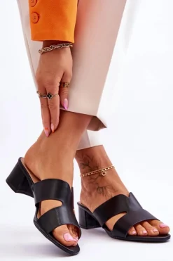 Boto Klapki Na Obcasie|Klapki Damskie Klasyczne*Klasyczne Skórzane Klapki Na Niskim Obcasie Czarne Miley