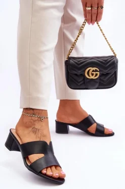 Boto Klapki Na Obcasie|Klapki Damskie Klasyczne*Klasyczne Skórzane Klapki Na Niskim Obcasie Czarne Miley