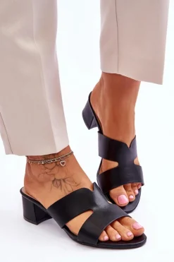 Boto Klapki Na Obcasie|Klapki Damskie Klasyczne*Klasyczne Skórzane Klapki Na Niskim Obcasie Czarne Miley