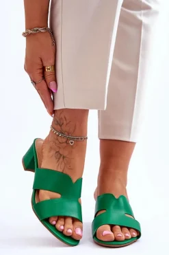 Boto Klapki Na Obcasie|Klapki Damskie Klasyczne*Klasyczne Skórzane Klapki Na Niskim Obcasie Zielone Miley