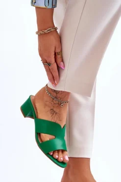 Boto Klapki Na Obcasie|Klapki Damskie Klasyczne*Klasyczne Skórzane Klapki Na Niskim Obcasie Zielone Miley