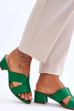 Boto Klapki Na Obcasie|Klapki Damskie Klasyczne*Klasyczne Skórzane Klapki Na Niskim Obcasie Zielone Miley